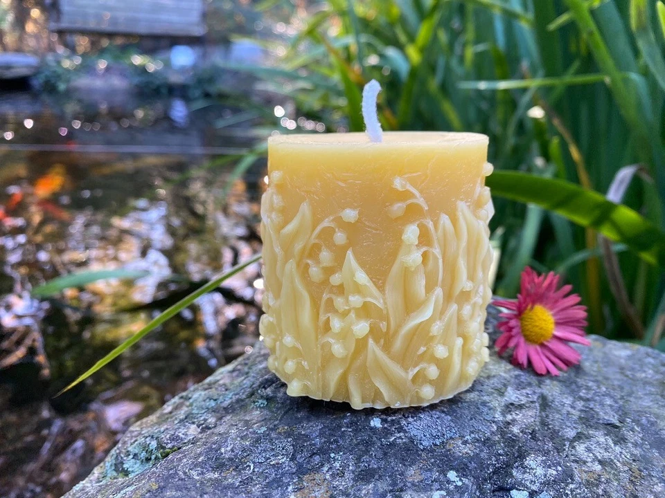 Wandering Lily Beeswax Pillar Candle, Bell Flower Bees Wax Pillars, Handmade USA - Image 2 of 3