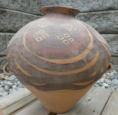 Large Ancient Neolithic Chinese Pottery Painted Vessel 15'' Tall Vase Jar