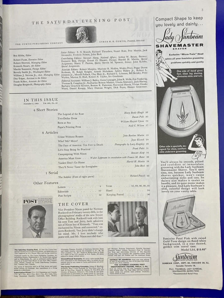 November 5, 1960 THE SATURDAY EVENING POST Norman Rockwells NIXON Cover CAMEL AD Foto 2 de 4