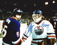 NY ISLANDERS  DENIS POTVIN & EDMONTON OILERS ANDY MOOG DUAL AUTO 16X20 PHOTO