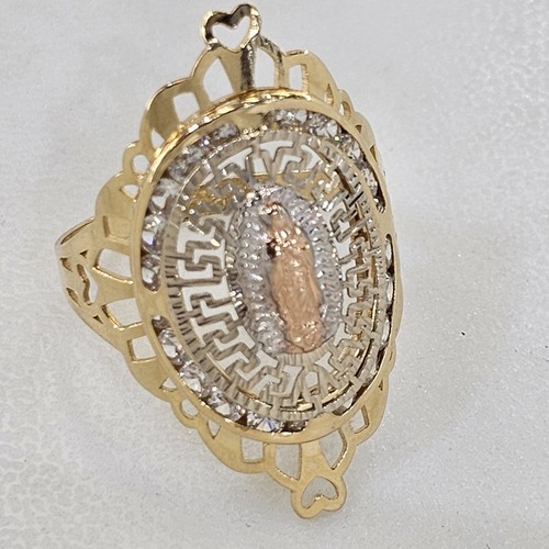 Wide Long solid 14k Gold virgin Mary guadalupe Ring Size 7 8 9 10 oval Greek - Picture 14 of 22