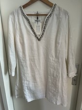 MALVIN Hamburg Tunika 100% Leinen Größe 46 weiß mit Steinbesatz NEU ! UVP 199,90