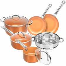 10-Piece Ceramic Coating Infused Copper Induction Nonstick Cookware Set Skillet
