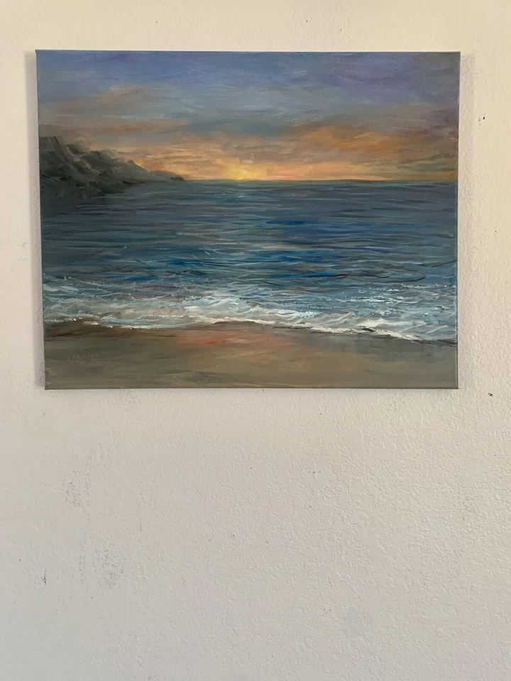 NEW SEASCAPE OCEAN PAINTING - OIL ON CANVAS BY GINA VANN 16in x 20in UNFRAMED - Image 2 of 4