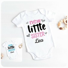 New Little Brother/Sister Baby Grow vest Bodysuit Personalised Announcement Gift