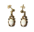 14k yellow gold .02ct diamond natural opal gemstone dangle earrings estate — photo 1