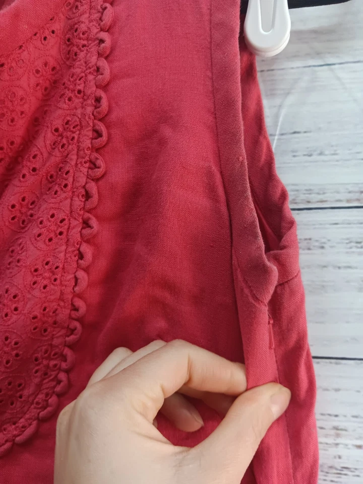 Banana Republic солнце платье женщин 2 красный 100% льняной молнии без рукавов - Изображение 4 из 4