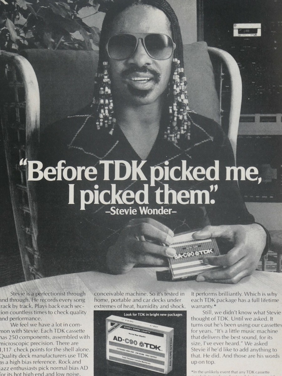 Stevie Wonder Vintage 1980 TDK Original Print Ad 8.5 x 11