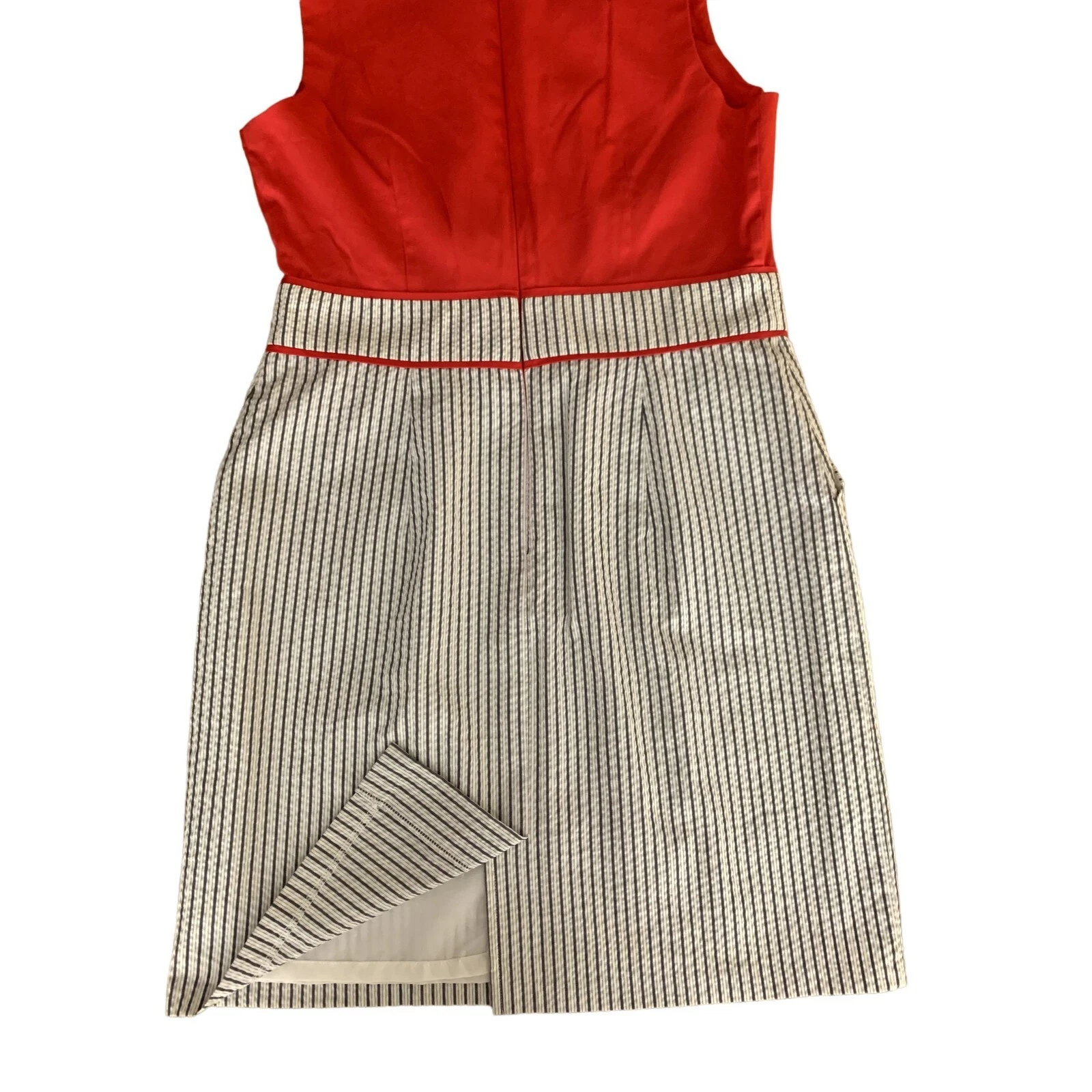 ALYX Womens Casual Boatneck Sleeveless Pockets Striped Skirt Red Sheath Dress