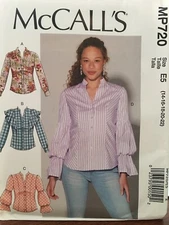 McCalls misses button front shirt pattern size 14-22 MP720 uncut 