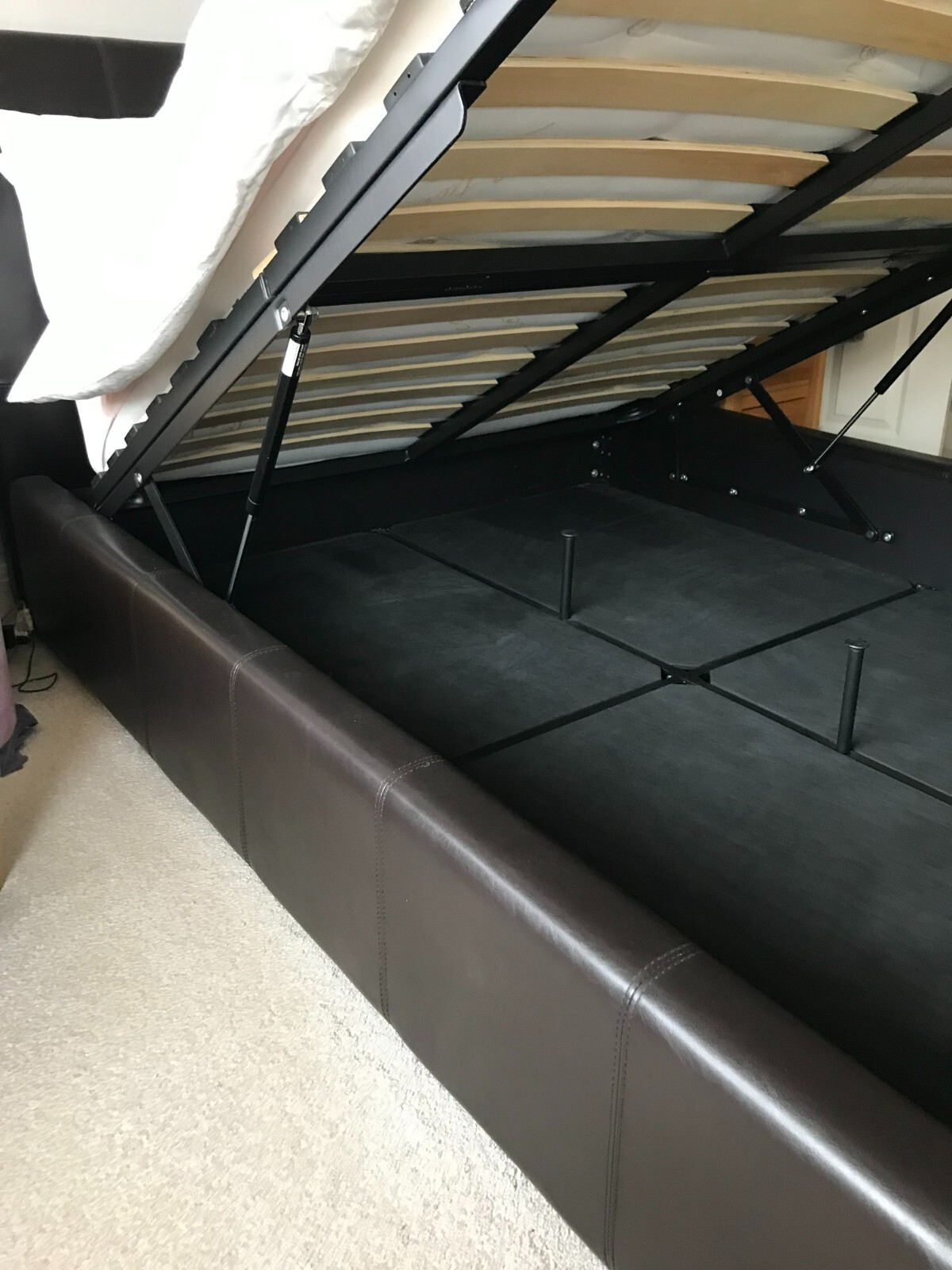 STORAGE OTTOMAN GAS LIFT UP BED FRAME BLACK OR BROWN WITH MATTRESS