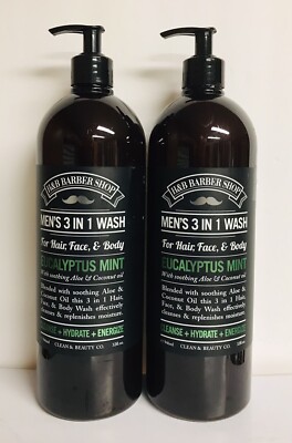 2 Bottles Eucalyptus & Mint Men s 3-in-1 Wash with Aloe & Coconut Oil 32 oz Each
