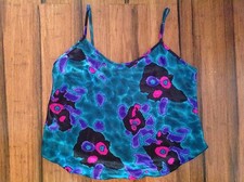 Vintage scrappy camisole - 1980s bright jewel tone L blue, jade, purple, fushia