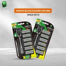 XMicro Black Razors German Stainless Steel For Men Vita E,Aloe (2 Pack) 14Pieces