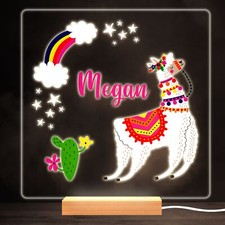 Llama Animal Bright Girl Colourful Square Personalised Gift Lamp Night Light