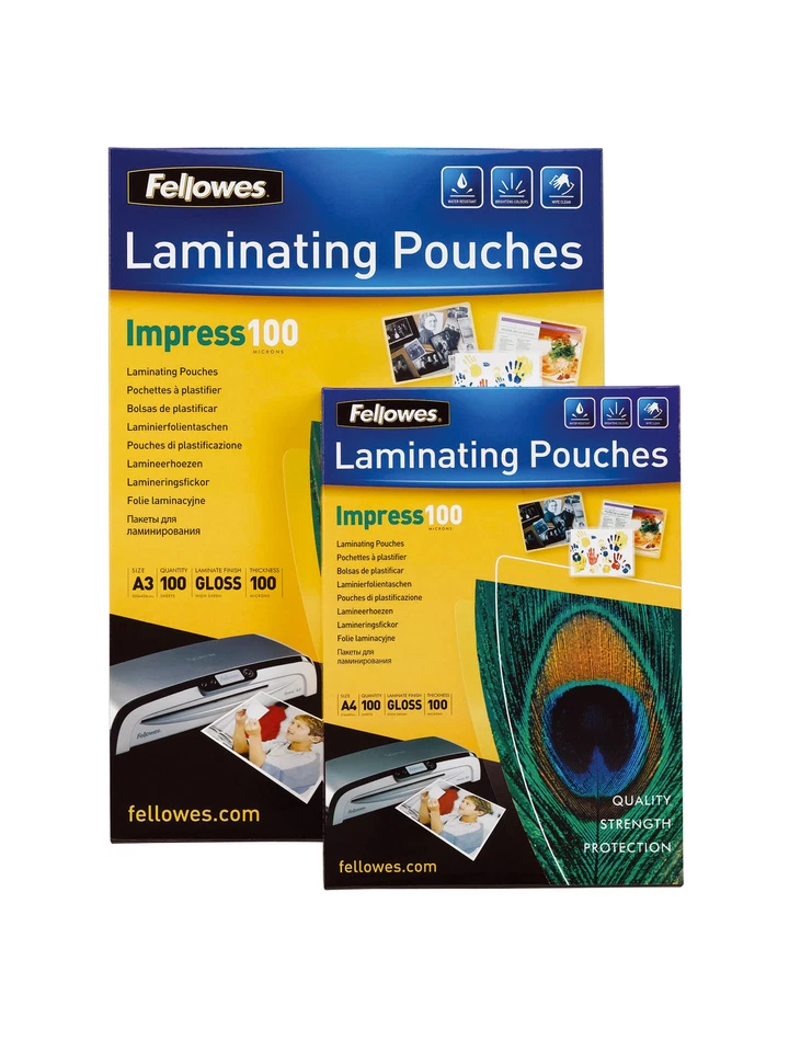 100x Fellowes Laminierfolien A4 2 x 100 mic Laminiertaschen Folientaschen
