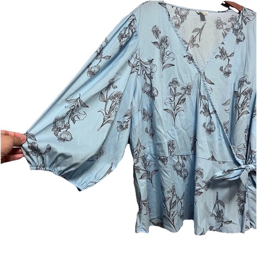 CATO blusa donna blu chiaro floreale avvolgente taglia 26/28 4X - Foto 6 di 9