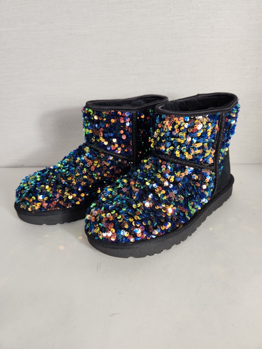UGG Mini Stellar Sequin Boot Black Size Women Rainbow Shearling