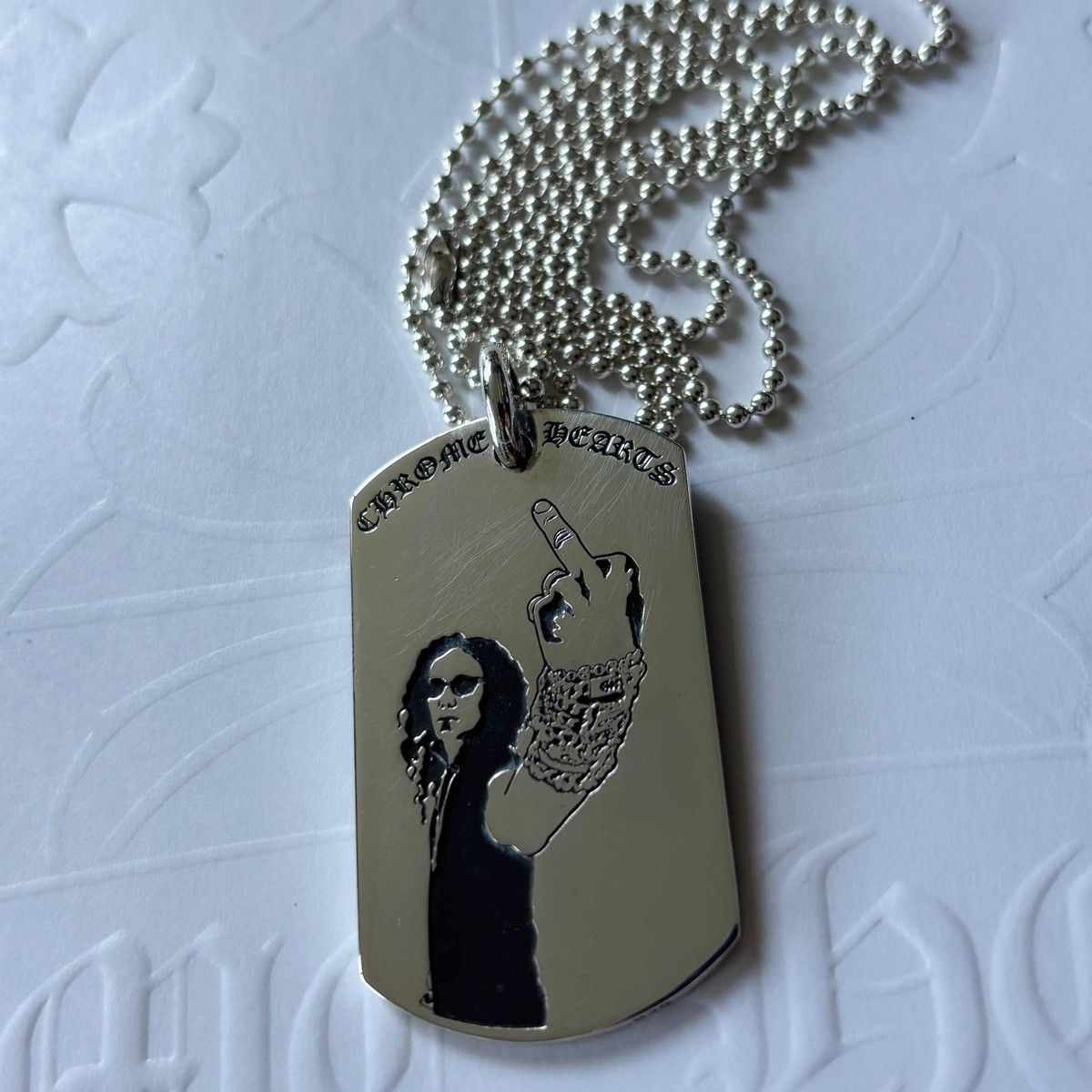 Chrome Hearts American Flag RS Richard S Dog Tag Silver Necklace