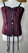 Wine Black Lace-Up Corset Top Vintage Renaissance Fairycore Bustier Size XL