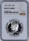 1967 SMS NGC MS67 CAMEO Kennedy Half Dollar 50c Lustrous Beauty USM