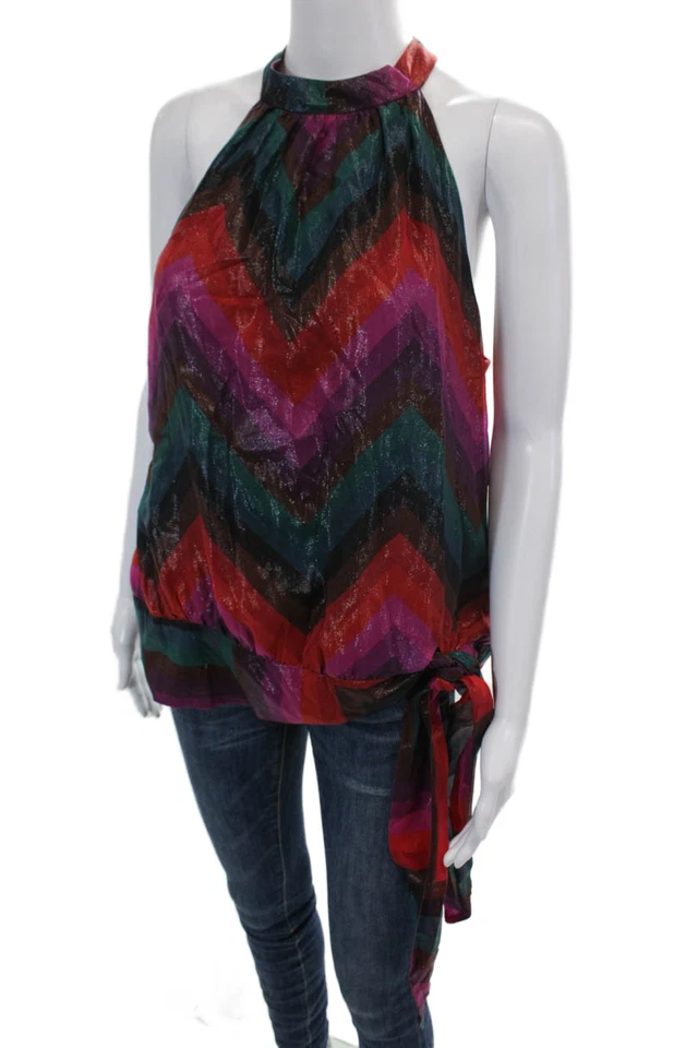 Blusa sin mangas brillante de seda con cuello en V Trina Turk para mujer talla múltiple M Foto 2 de 4