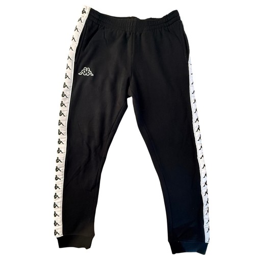 Kappa Boys 12 Black Banda Tape Track Pants Joggers Sports Athletic