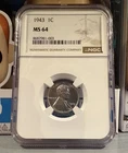 1943- D Lincoln Wheat Cent MS64 NGC