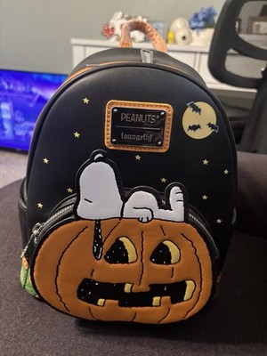 Loungefly Snoopy Mini Backpack Great Pumpkin Glow-in Dark With Matching Wallet