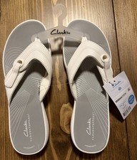 Clarks Cloudsteppers Breeze Reyna White Flip Flops Sandals - Women s Size 10