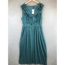 New Mango Violeta Teal Lace Ruffle V Neck Midi Dress Women XL