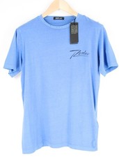 REPLAY Men T-Shirt M Pure Cotton Short Sleeve Blue Logo Round Neck Pull On *