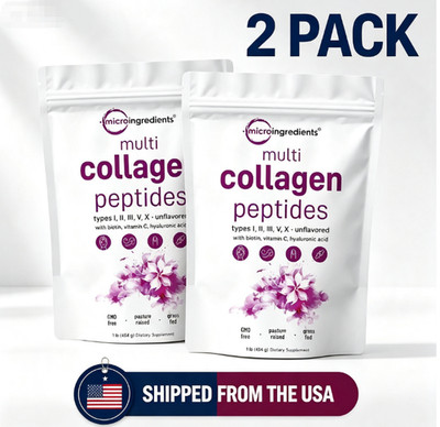 2pc Micro Ingredients Multiple Collagen Peptides Powder 16oz-Type I II III V X