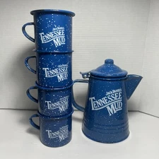 Jack Daniels  Tennessee Mud Blue Enamel  Metal Speckled Collectible Coffee Set