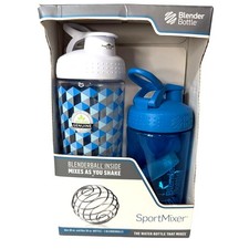NIB 2 Pack BlenderBottle SportMixer 28oz 20oz Blue Gray Shaker Cups w/ Balls