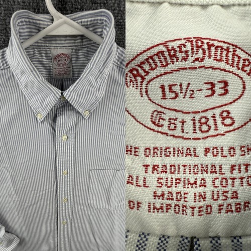 VTG Brooks Brothers Oxford Traditional Button-Down Striped USA Cotton 15.5 33