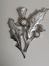 Scottish thistle motif brooch/pin Silvertone metal mid century