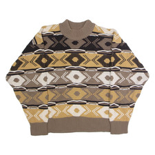 Vintage PRIVATE STOCK Herren Gemusterte Jumper Brown Gestreift Hoch Hals 90s M