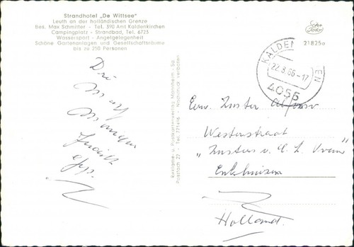 Ansichtskarte Kaldenkirchen MB: Strandhotel De Wittsee 1966 - Picture 3 of 3