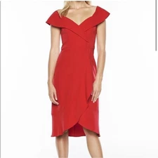 Bardot Bella red off shoulder tulip hem sheath dress size US 10