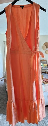 Talbots | Dress True Wrap Midi Peach Coral Sleeveless V Neck- Size 16