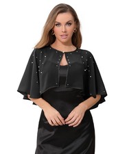 Women's Chiffon Shawl and Wraps, Elegant Pearl Embellished Capelet Open Front...