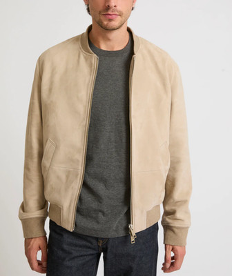 Beige Suede Leather Jacket Men Bomber/Flight Size XS S M L XL XXL Custom Made