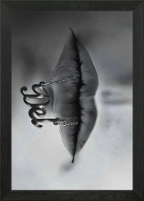 Lips Chained with Word 'Lie' Artwor Framed Wall Art Poster Canvas Print Picture