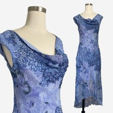 Vintage Y2K City Triangles Blue asymmetric paisley floral cowl neck dress S/M