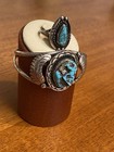 Southwest Signed Turquoise Sterling Silver Ring Size 6 & Cuff Rare 28.3 Grams — photo 2