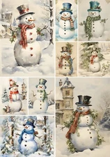 Vintage Snowmen Holiday Decoupage Rice Paper, Chrismas, Scrapbooking, Journals