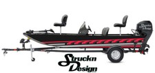 Boat Wrap Black Gray Red Vinyl Graphic Decal Kit Fishing Abstract Striped Lines