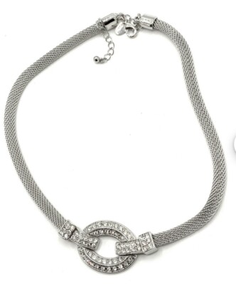 Lia Sophia ''Buckled Up'' Silver Tone Cut Crystal Accents Wide Collar Necklace