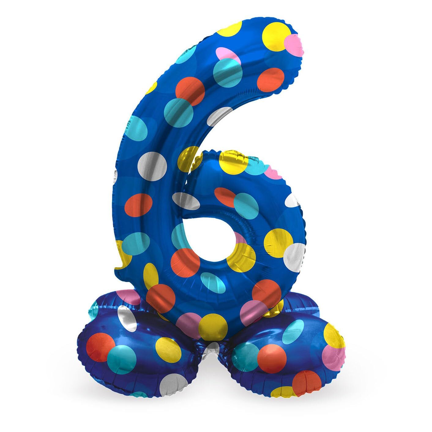 Folat 63976 Luftballon Geburtstag Stehender Ziffer 6 Colorful Dots Blau mit farb